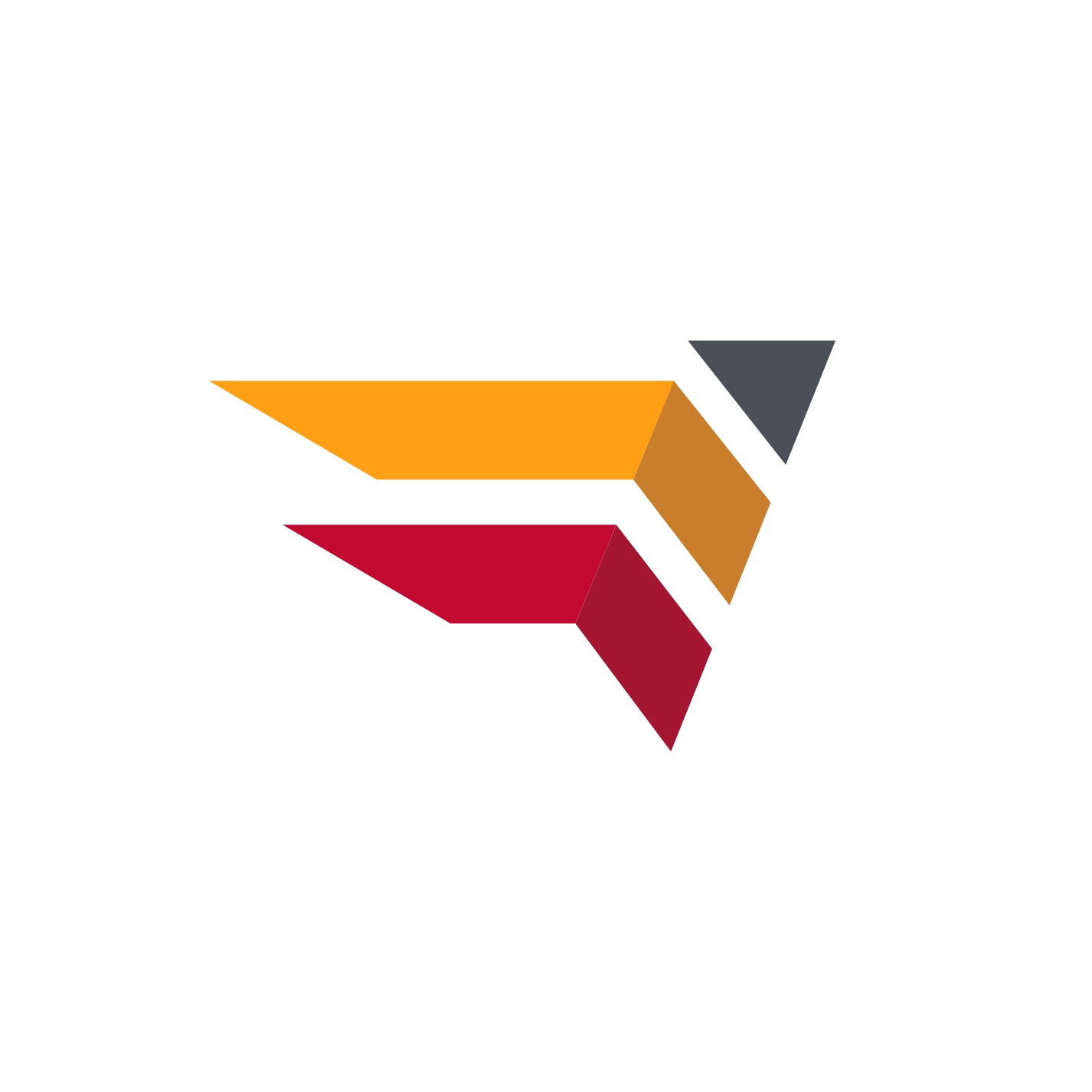 The ANS mark on white: layered orange, red and charcoal chevrons, without the wordmark.